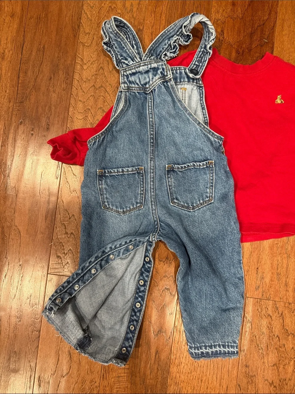 GAP Red Sweatshirt with Blue Denim Minnie Overalls - Kids